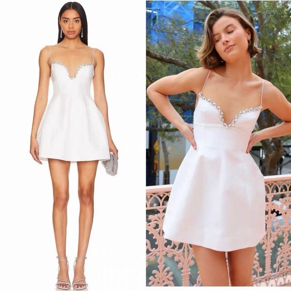 Acler White Mini Dress with Embellished Neckline